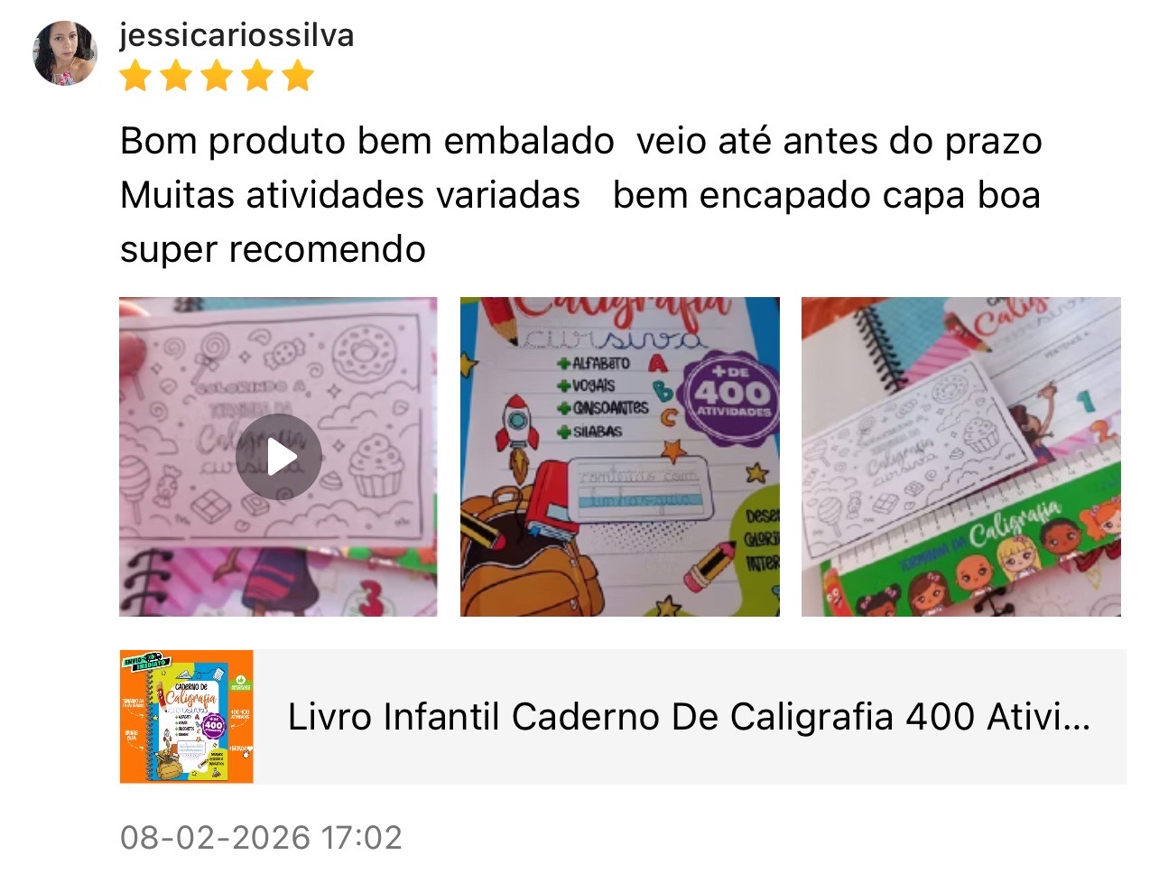 Avaliação real 5 estrelas