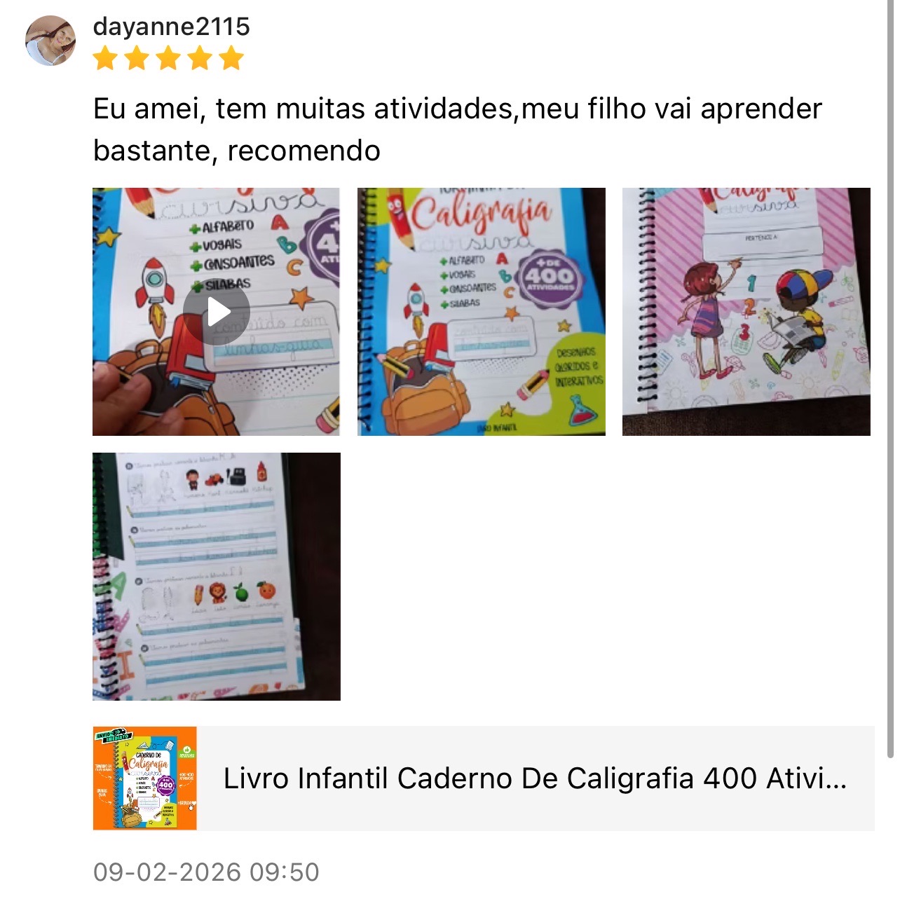 Avaliação real 5 estrelas