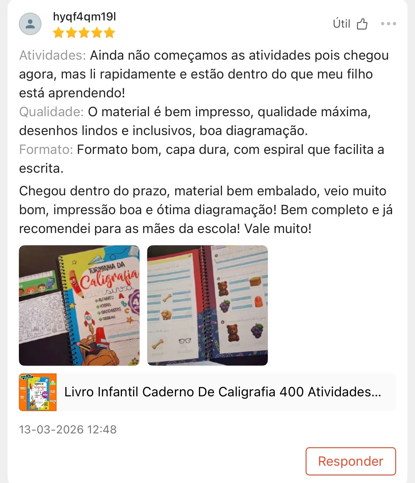 Avaliação real 5 estrelas