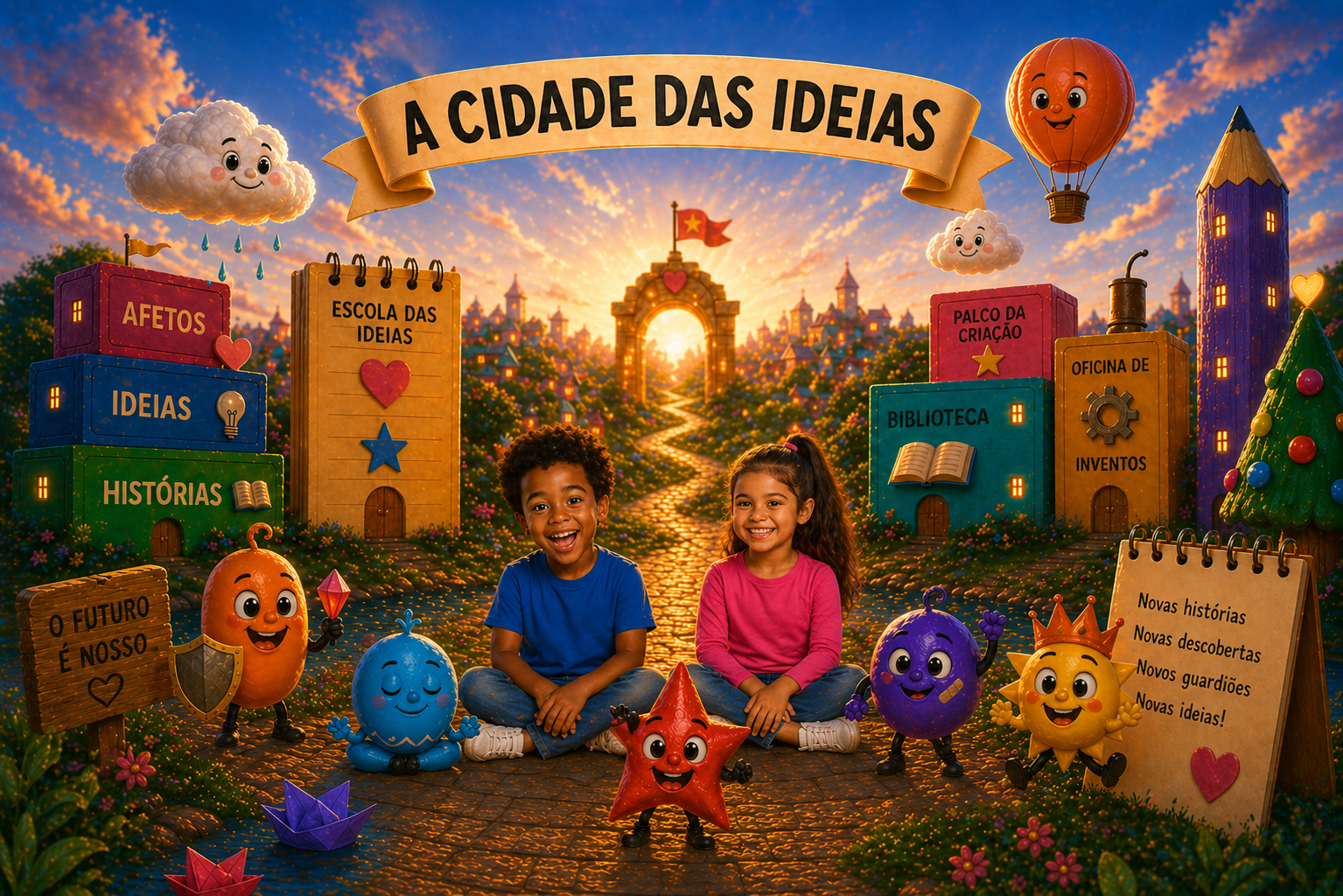 Cidade das Ideias · cenário 3D do universo Mundo Papière